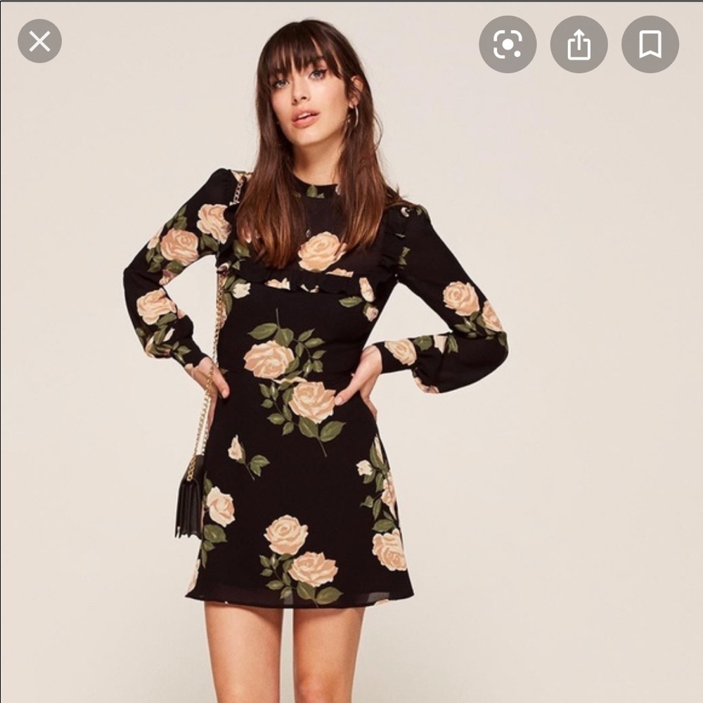 Reformation Bellflower Black Floral Dress